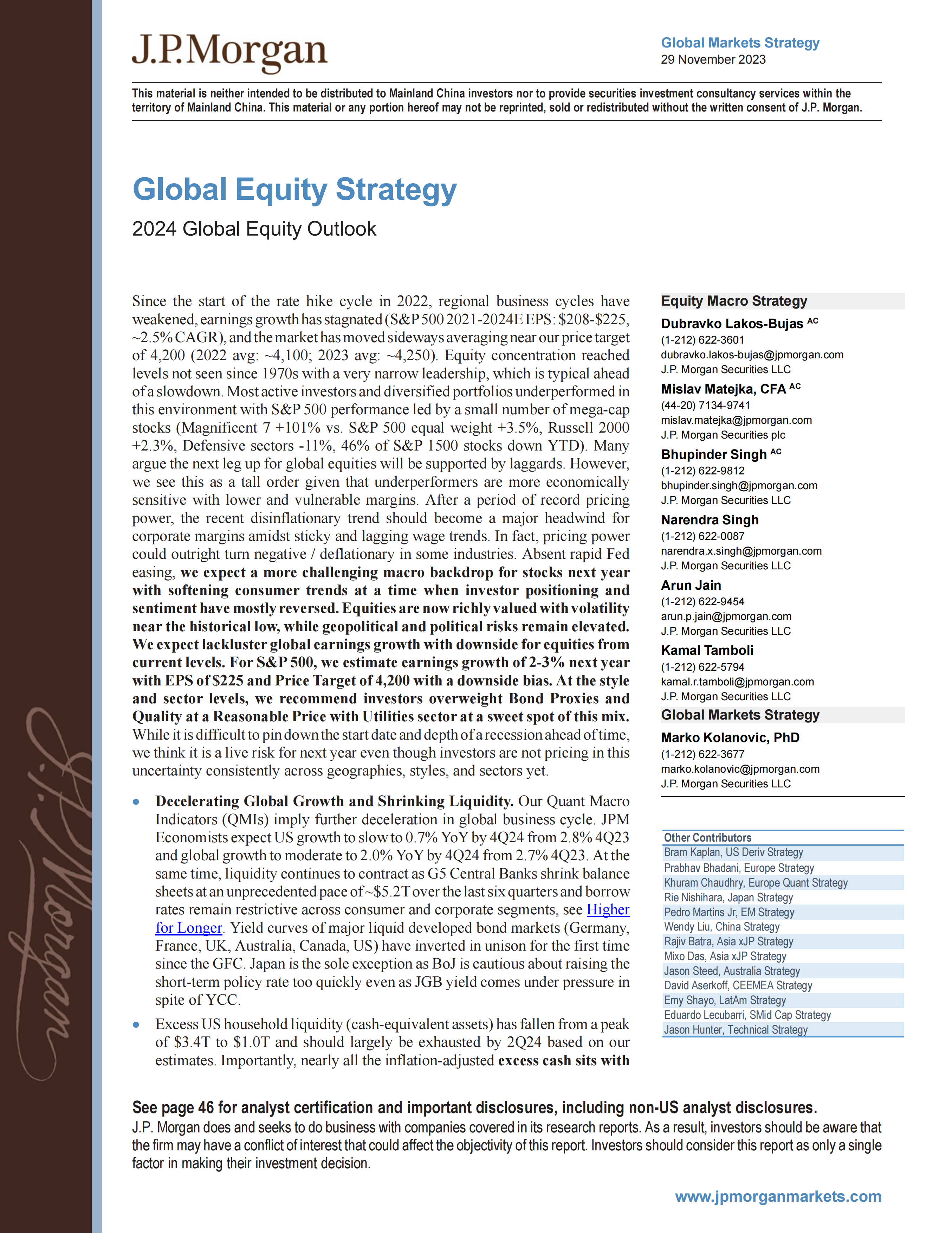 JPM_Global Equity Strategy_2024 Global Equity Outlook_20231129.pdf报告查一查