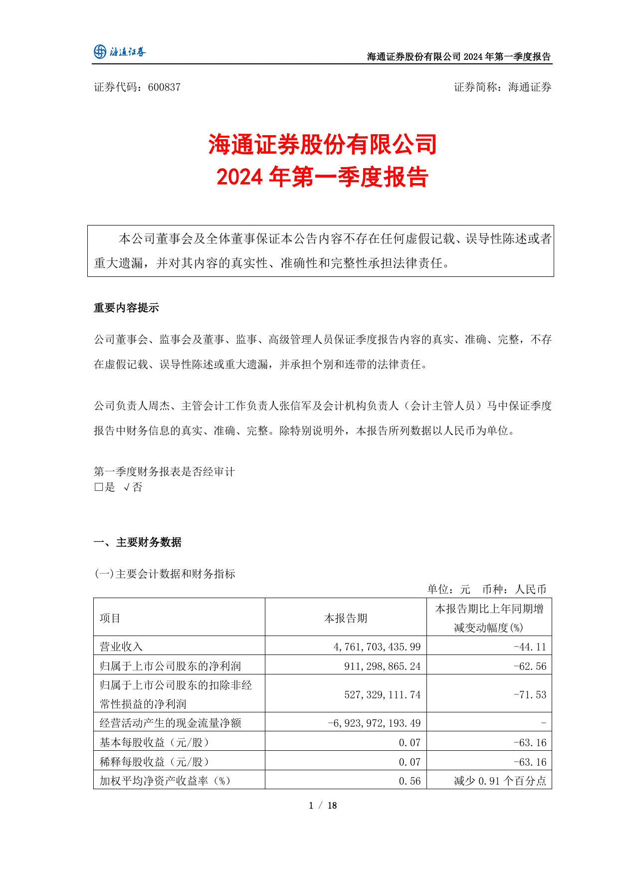 海通证券股份有限公司2024年第一季度报告.pdf