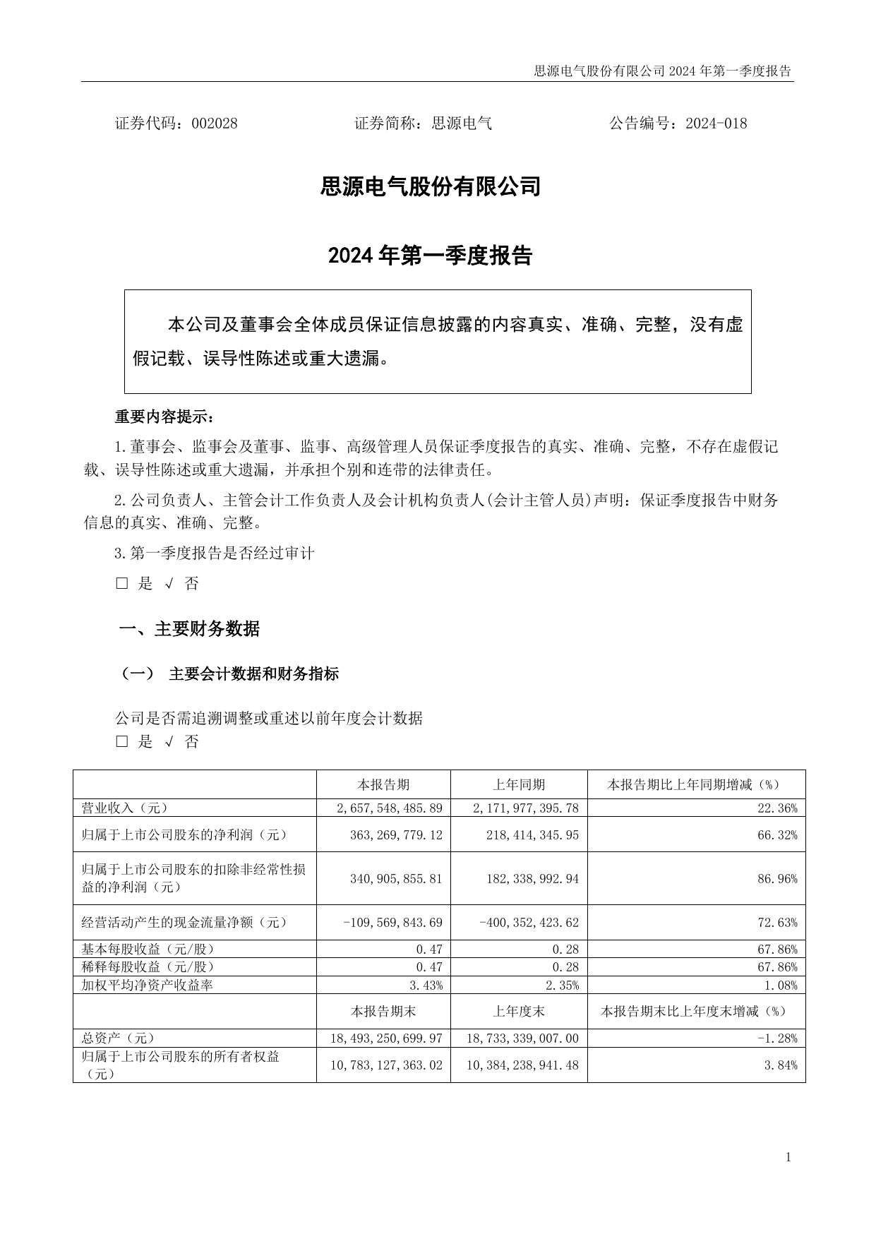 思源电气2024年一季度报告.pdf