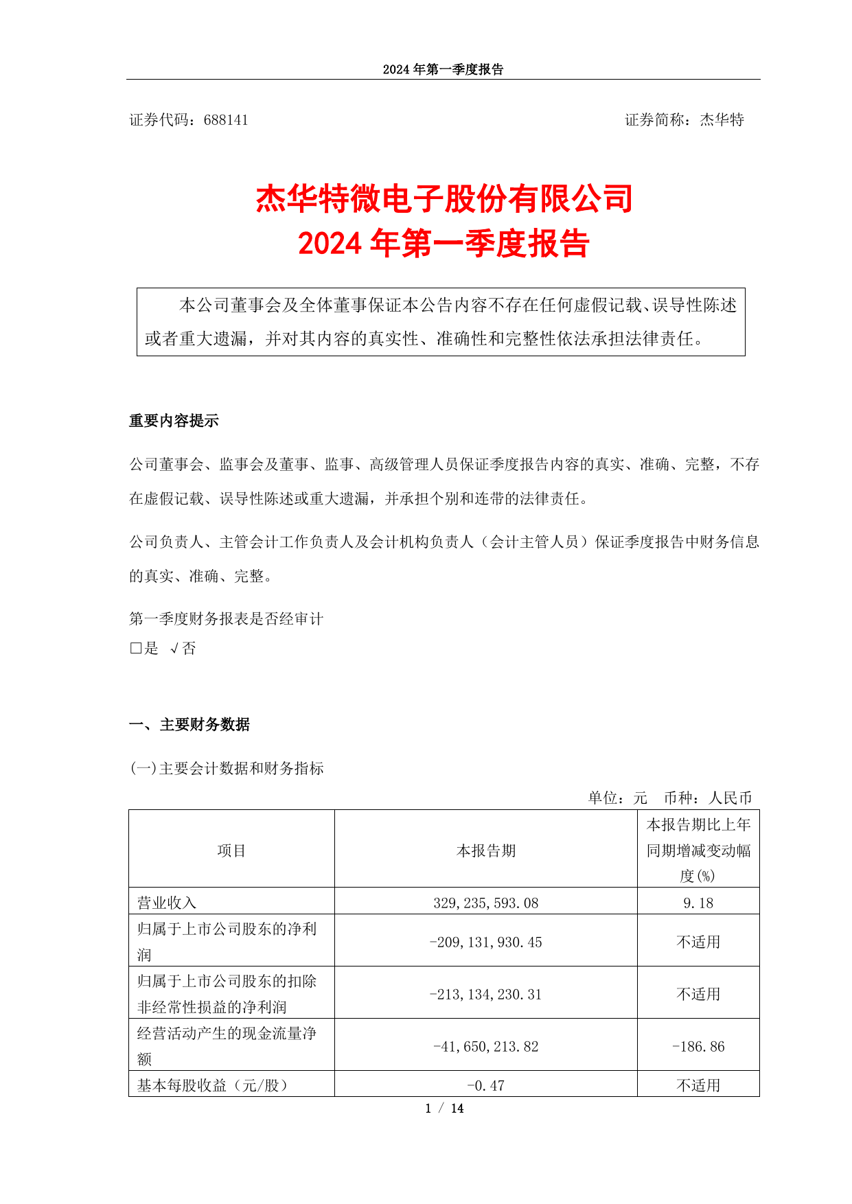 杰华特2024年第一季度报告.pdf