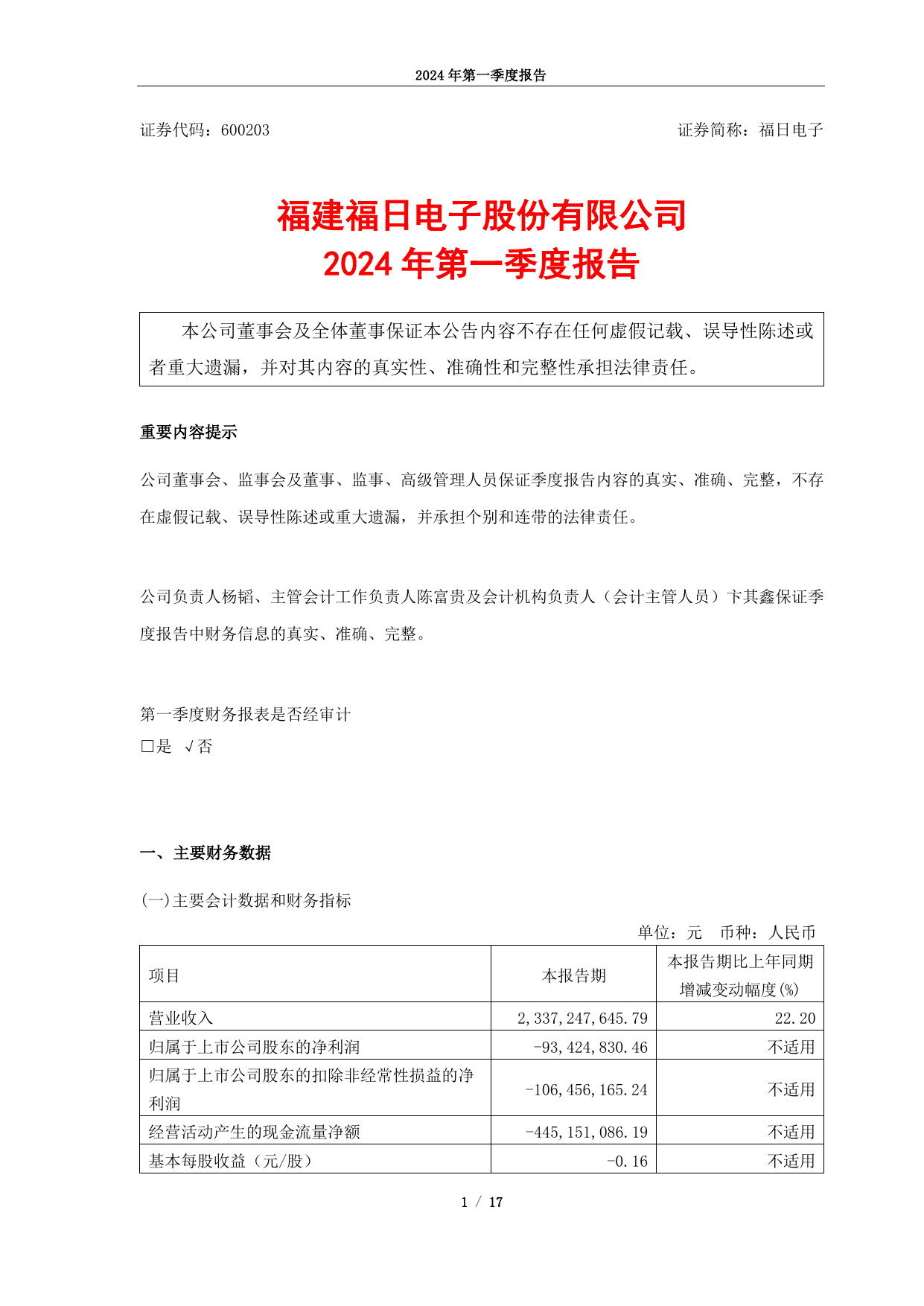 福建福日电子股份有限公司2024年第一季度报告.pdf