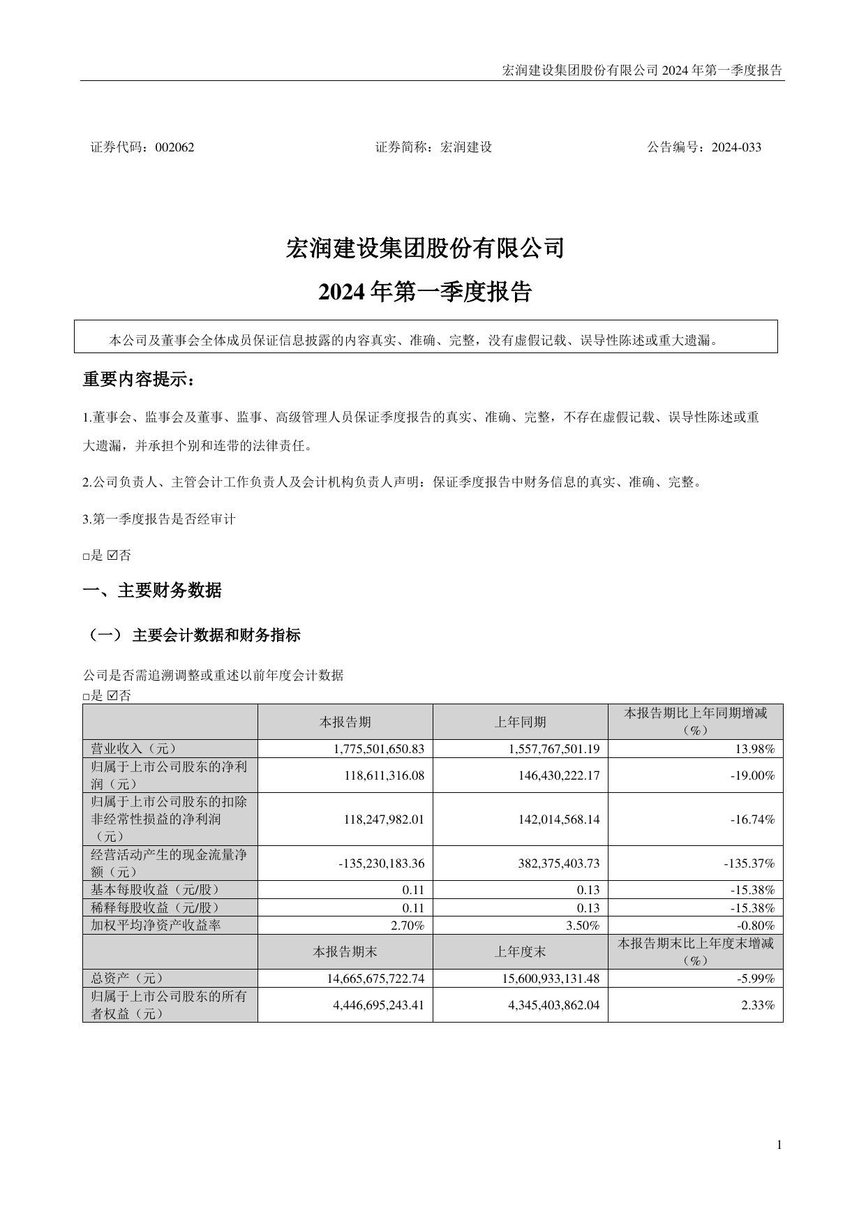 宏润建设2024年一季度报告.pdf